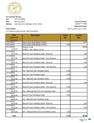 Download Bolivia Banco Central de Bolivia bank statement excel Photoshop template